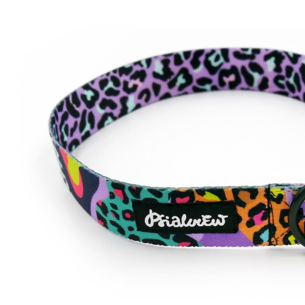 Half-choke collar Crazy Leopard, 3 cm wide, medium and big dogs, black extras