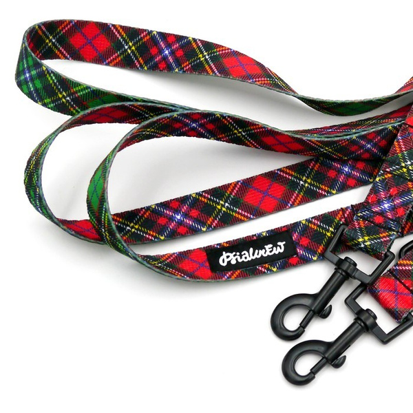Dog Leash Tartan Psiakrew width 2.5 cm, 1" wide, snap hook black 6cm