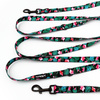 Dog Leash Tropical Monstera width 2.cm, (0.78") wide, black snap hook 7 cm