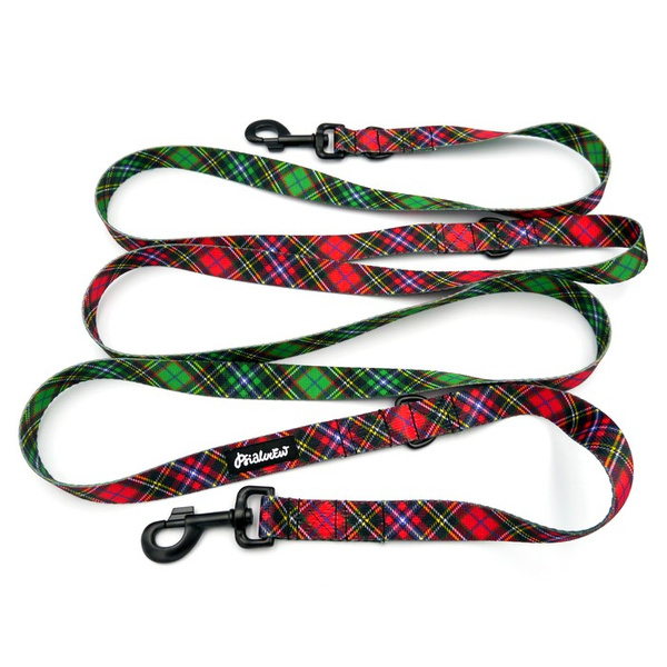 Długa smycz dla psa przepinana w szkocką kratę Tartan Psiakrew, 2,5 cm karabińczyk 8 cm czarny