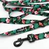 Dog Leash Tropical Monstera width 2.5 cm, 1" wide, black, big snap hook 8 cm