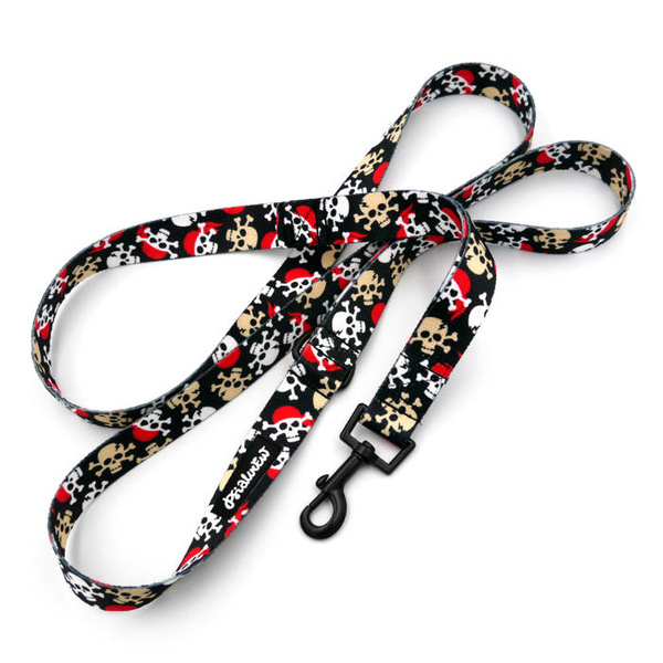 Dog Leash Pirates width 2.5 cm, 1" wide, black snap hook 6 cm
