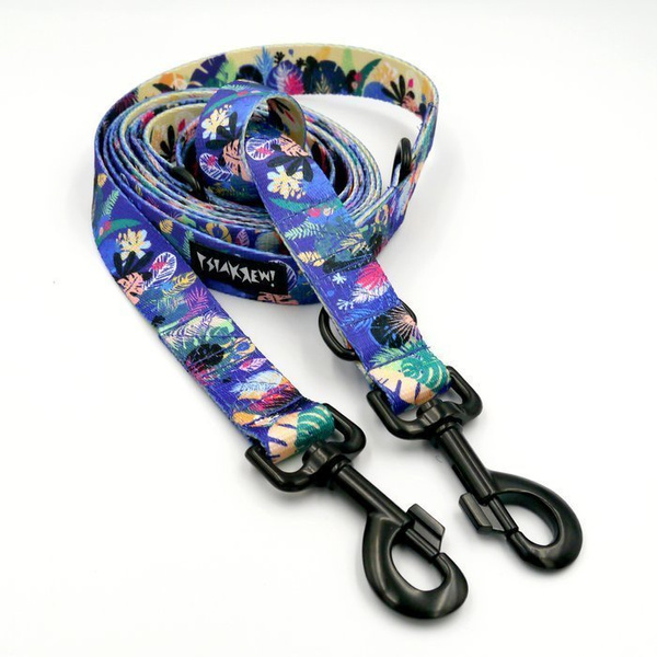 Dog Leash Magic Jungle width 2.5 cm, 1" wide, big black snap hook 8 cm