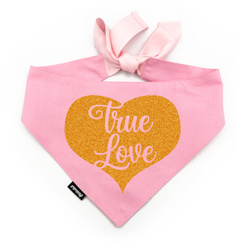 Bandana dla Psa True Love Psiakrew, różowa apaszka dla pupila ze złotą brokatową aplikacją