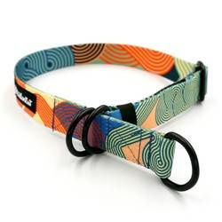 Halb-Klemmhalsband- Geo Snake, 2,5 cm breit, für mittelgroße und größere Hunde, Schwarz-Beschläge, Psiakrew