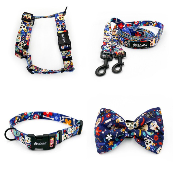 ACCESSORY KIT. Small dog. Dia de Los Muertos Psiakrew Series; Collar, Harness, Leash, Bow Tie