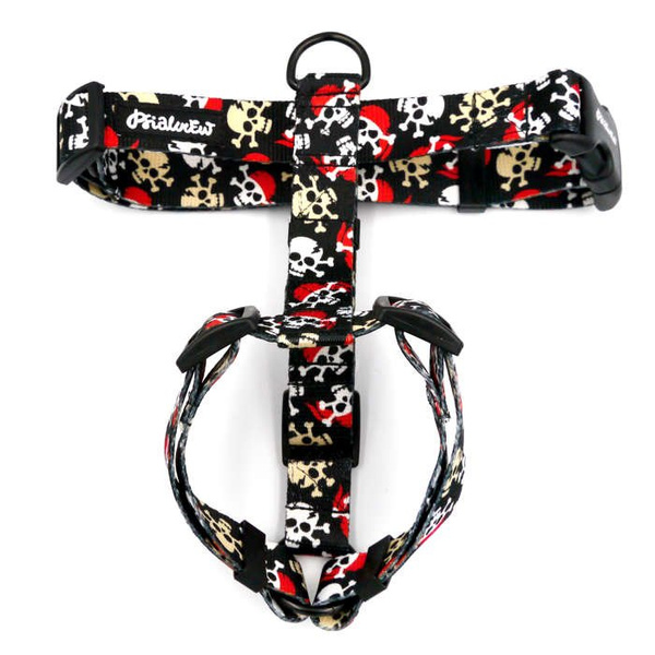 Hundegeschirr, Pirates Psiakrew, mittlere und größere Hunde, 2,5 cm Gurtband, schwarze Beschläge