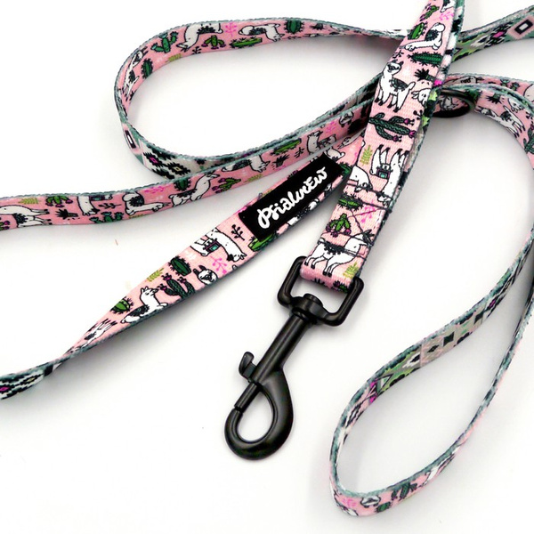 Smycz miejska dla Psa Pink Lama, szerokość 2 cm, czarny karabińczyk 7 cm, Psiakrew