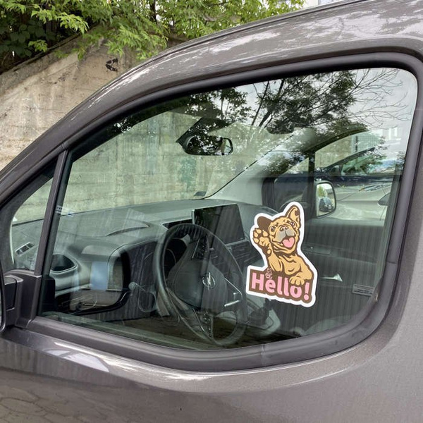 Naklejka Buldog Francuski na samochód auto moto karoserię szybę samochodową Hello Frenchie
