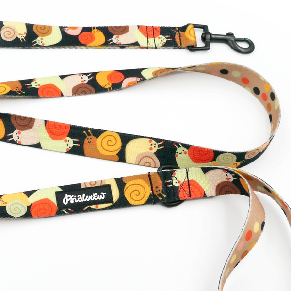 Dog Leash Snail Family Psiakrew width 2.5 cm, 1"  wide, black snap hook 6 cm