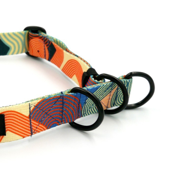 Halb-Klemmhalsband- Geo Snake, 2,5 cm breit, für mittelgroße und größere Hunde, Schwarz-Beschläge, Psiakrew