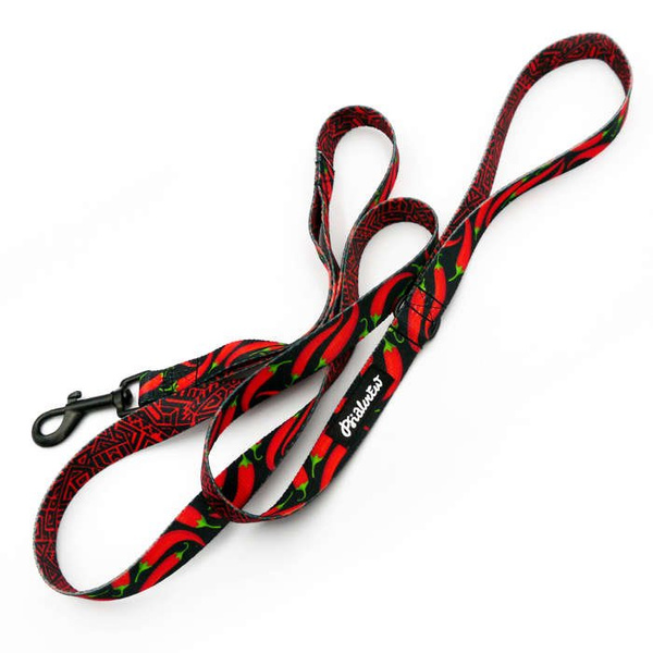 Smycz miejska dla małego Psa Red Hot Chili, 2 cm, czarne okucia, czarny karabińczyk 7 cm
