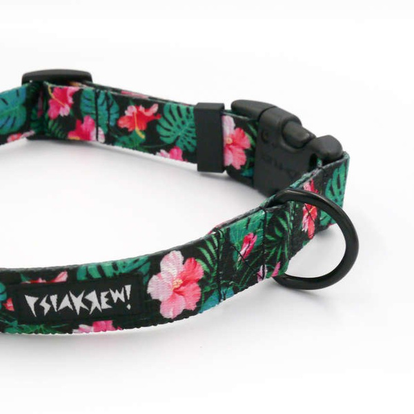 Dog Collar Psiakrew Tropical Monstera 2.5 cm wide, black extras