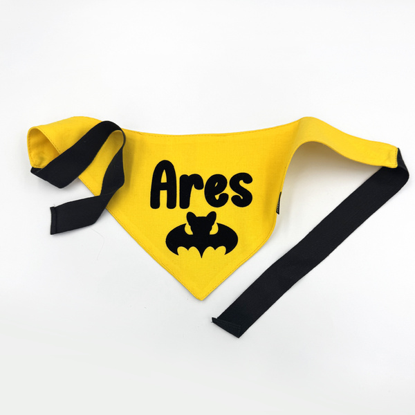 Bandana na Halloween z imieniem Psa BAT Psiakrew, wiązana chusteczka, żółta bandana apaszka
