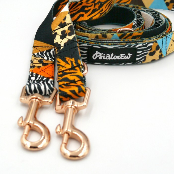 Long Dog Leash Wild Animals width 2 cm (0.78") wide, rose gold snap hook 6 cm