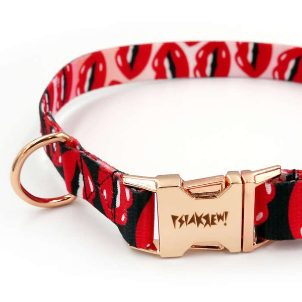 Dog Collar Psiakrew Lipstick 2.5 cm, 1" wide, pink gold clip