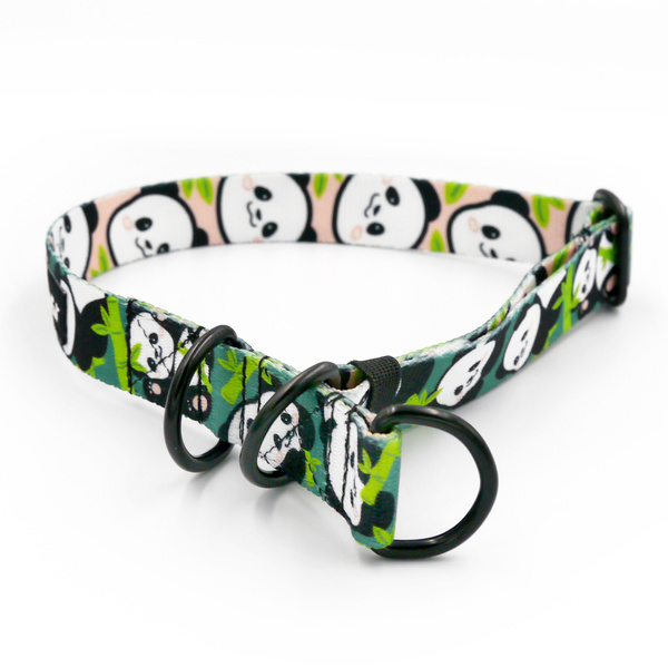 Bamboo Panda Half-choke Dog Collar by Psiakrew, 2.5 cm wide, medium and big dogs, black extras