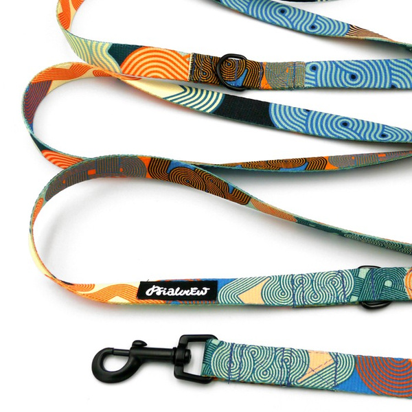 Smycz dla psa długa przepinana Geo Snake Psiakrew taśma 2 cm, czarny karabińczyk 6 cm