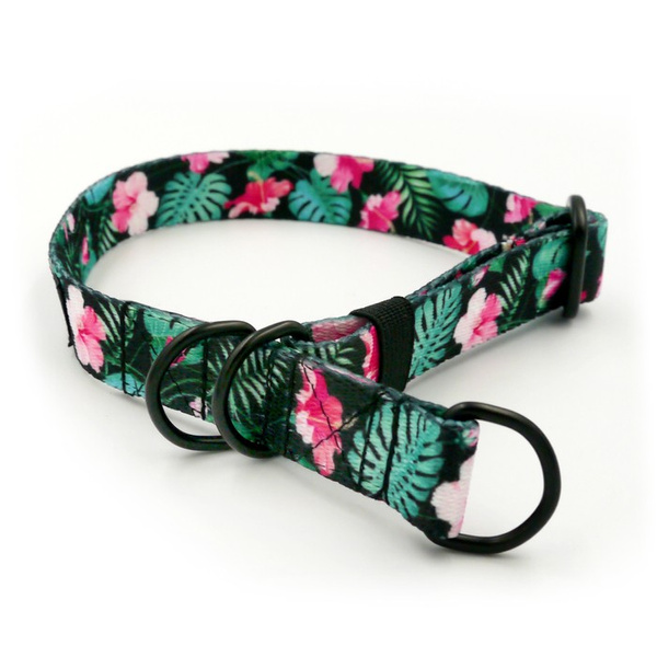 Half-choke collar Tropical Monstera, 2 cm wide, for small dogs, black extras