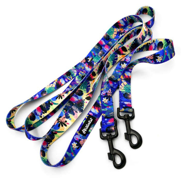Dog Leash Magic Jungle width 2.5 cm, 1" wide, big black snap hook 8 cm