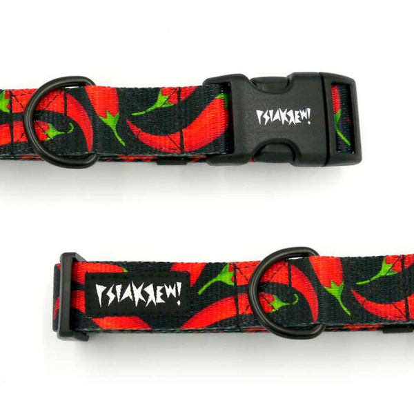 Dog Collar Psiakrew Red Hot Chili 2.5 cm, 1" wide, black extras