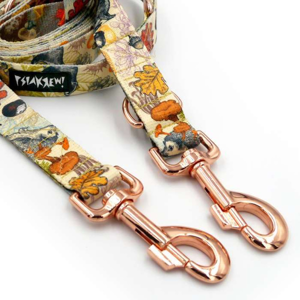 Dog Leash Forest Treasures width 2.5 cm, 1"  wide. pink gold, big snap hook 8 cm