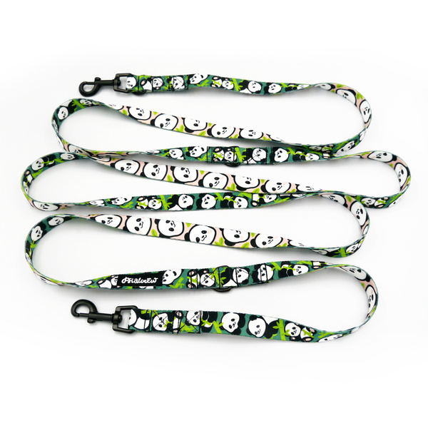 Long Dog Leash Bamboo Panda Psiakrew width 2 cm (0.78"), black snap hook 6 cm