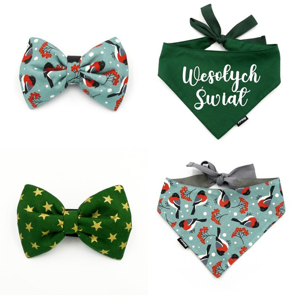 Set of Christmas Accessories Gift for a Dog, bow tie, bandana Happy Christmas