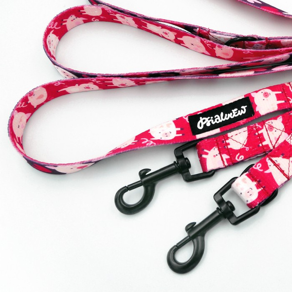 Long Dog Leash Piggy in Love Psiakrew width 2 cm (0.78"), black snap hook 6 cm