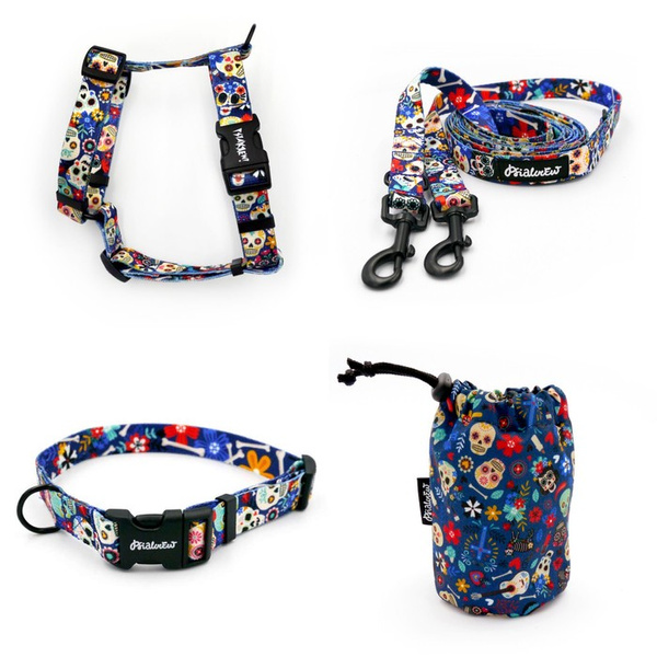 ACCESSORY KIT. Small dog. Dia de Los Muertos Psiakrew Series; Collar, Harness, Leash, Sachet for dog treats