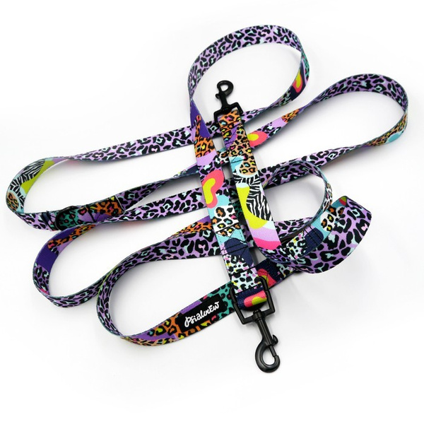Hundeleine Crazy Leopard Psiakrew, Breite 2,5 cm, Karabiner 6 cm schwarz
