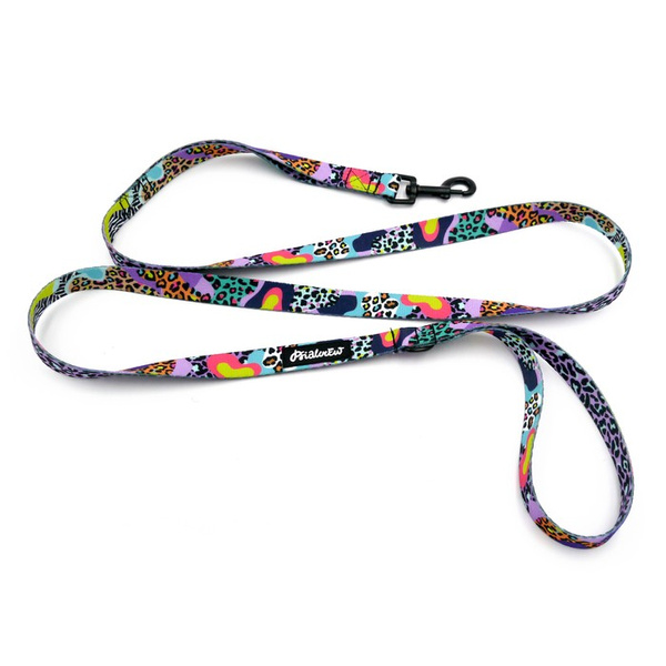 Walking leash for Dog Crazy Leopard Psiakrew, width 2 cm, black snap hook 6 cm