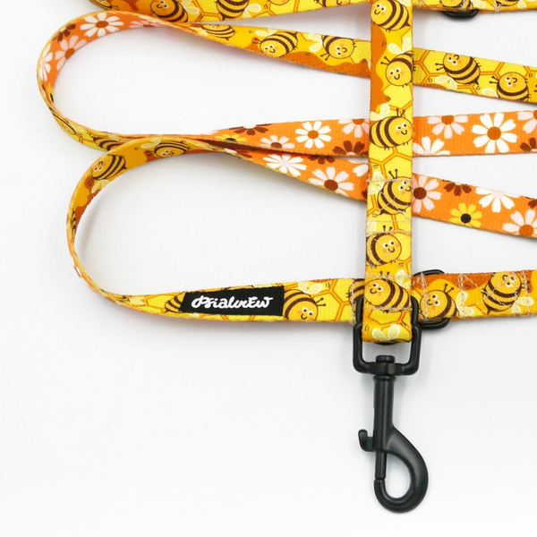 Hundeleine, lang, abnehmbar, verstellbar Fleißige Bienen Psiakrew, Breite 2 cm, Karabiner schwarz 7 cm