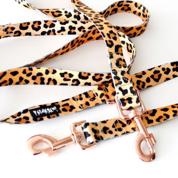 Dog Leash Tarzan width 2.5 cm, 1" wide, pink gold, big snap hook 8 cm