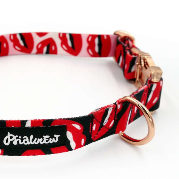 Dog Collar Psiakrew Lipstick 2.5 cm, 1" wide, pink gold clip