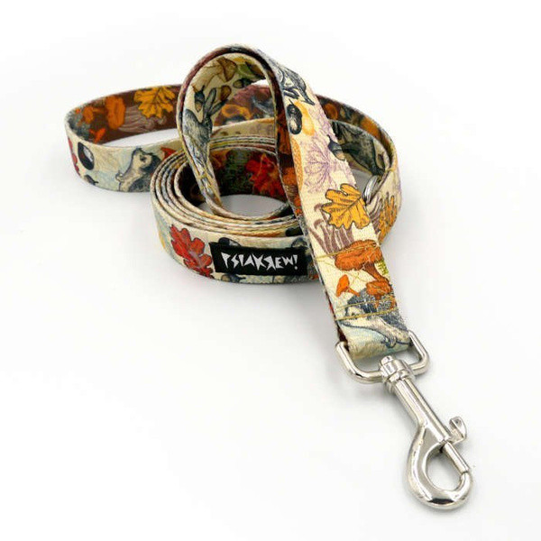 Dog Leash Forest Treasures width 2.5 cm, 1"  wide, snap hook glossy nickel 7cm