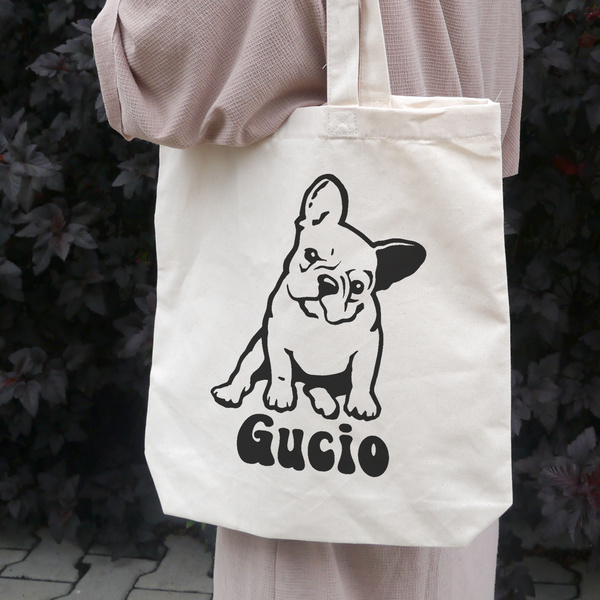 Torba bawełniana ECO personalizowana Buldog Francuski ecru z imieniem - tote bag Psiakrew Black