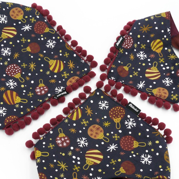 Christmas bandana for a dog with bubbles spattern Psiakrew, tied scarf, navy blue with pompoms