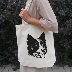 Personalized ECO Cotton Bag – Border Collie Ecru with Name – Psiakrew Tote Bag Black