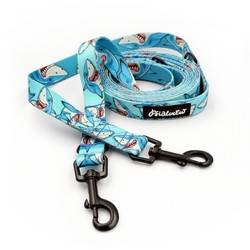 Smycz Dla Psa Długa Przepinana Regulowana Shark szerokość 2 cm czarny karabińczyk 6 cm