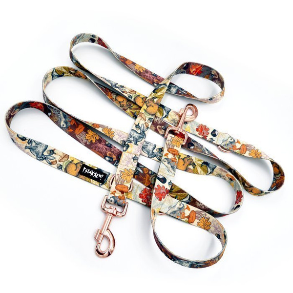 Dog Leash Forest Treasures width 2.5 cm, 1"  wide. pink gold, big snap hook 8 cm