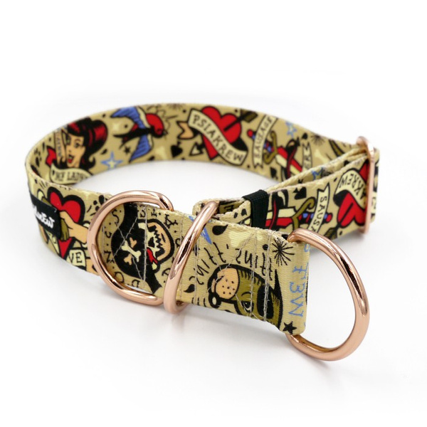 Half-choke collar Dog Tattoo Psiakrew, 4 cm wide, medium and big dogs, golden extras