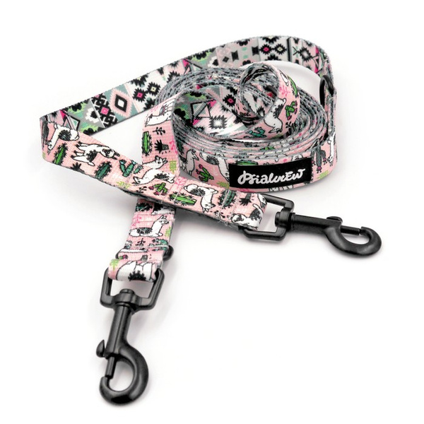 Long Dog Leash Llama Pink, width 2 cm (0.78")  wide, black snap hook 6 cm