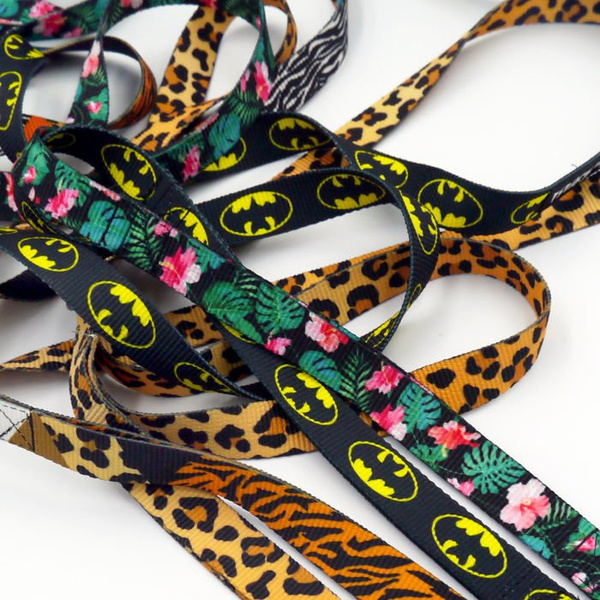 Leash for micro and small Dog; Tropical Monstera; adjustable; 2 cm wide, black small snap hook 4 cm