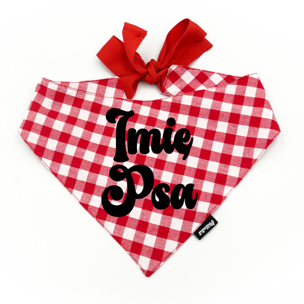 Personalized Bandana with the name of the Dog Psiakrew in red and white checkered Vichy