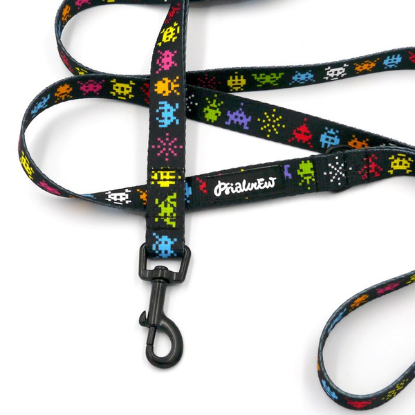 Laufleine für Hund Invaders Psiakrew, Breite 2 cm, schwarzer Karabinerhaken 6 cm