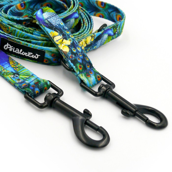 Long Dog Leash Peacock's Eye Psiakrew width 2 cm (0.78"), black snap hook 7 cm (3,15")