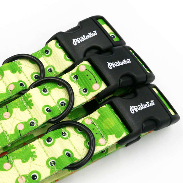 Dog Collar Psiakrew Green Frogs 2.5 cm wide, black extras