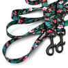 Dog Leash Tropical Monstera width 2.cm, (0.78") wide, black snap hook 7 cm