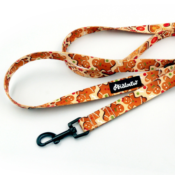 Laufleine für Hund Zimt-Lebkuchen Psiakrew, Breite 2 cm, schwarzer Karabinerhaken 6 cm